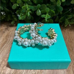 Elegant Pearl New w/box  Hoop Earrings
